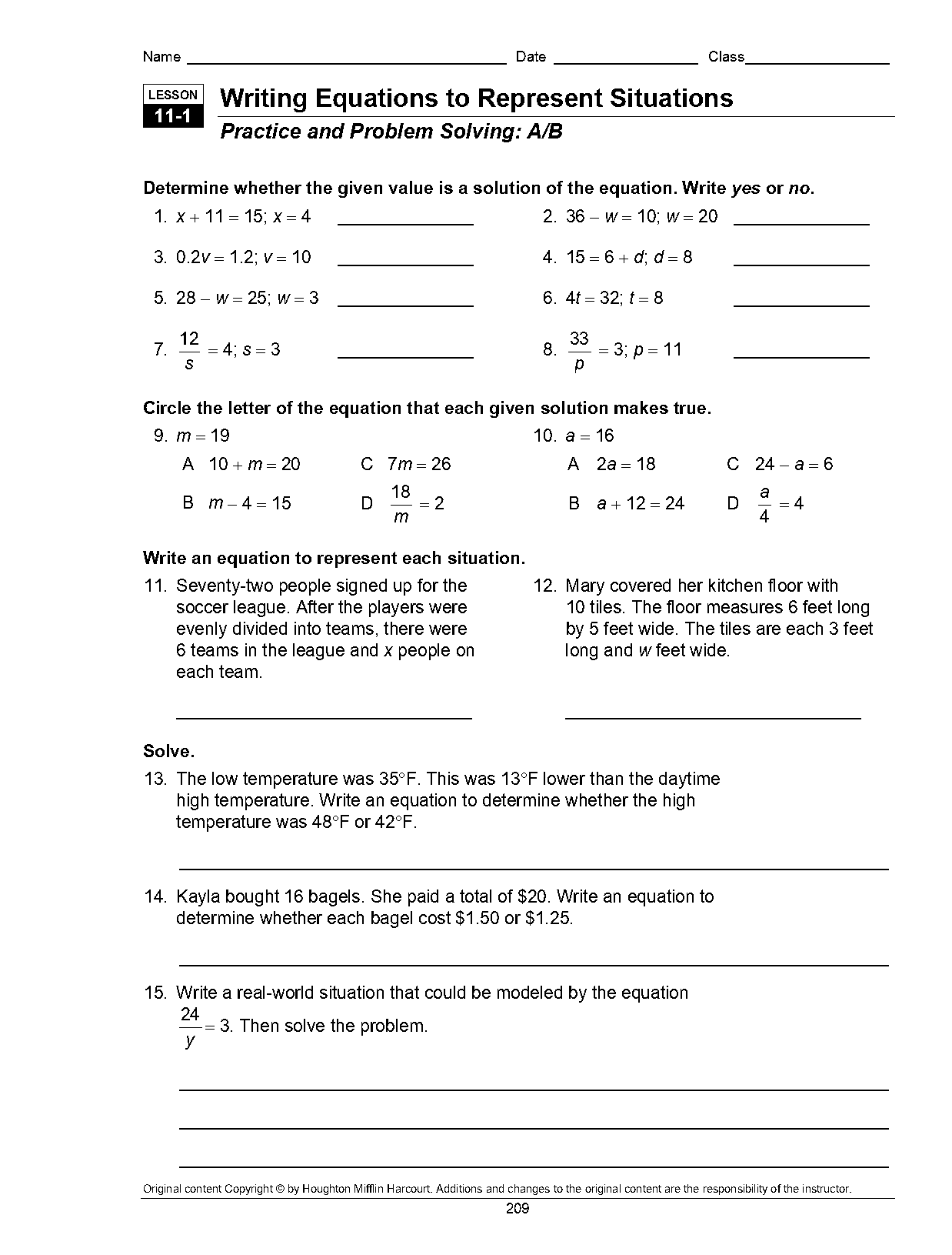 write equations from tables and graphs worksheet